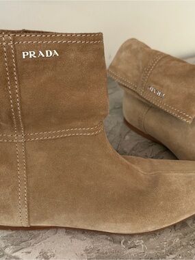 Prada Suede Ankle Boots in Light Brown